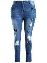 Tallas Grandes Mariposa Bordado Pantalones Vaqueros Rasgados Pantalones Vaqueros Rasgados Vaqueros Rasgados Vaqueros