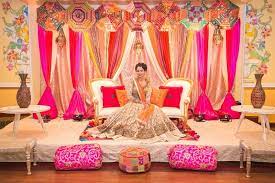 Rajasthani Decor With Traditional Umbrellas Indian Wedding Decorations Desi Wedding Decor Mehndi Decor