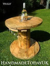 Handmade Rustic Industrial Garden Drinks Wine Table With Ice Bucket And Glass Hangers Cable Reel By Handmadetoda Wine Table Industrial Garden Rustic Industrial