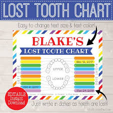 lost tooth keepsake printable digital tooth chart 1st