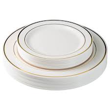 51 dinner plates 10.25 and 51 dessert plates 7.25. Exquisite 60 Pcs Ivory Gold Plastic Disposable Dinnerware Set Combo Wedding Party 30 Plastic Dinner Plates And 30 Dessert Plates Walmart Com In 2021 Plastic Plates Wedding Disposable Wedding Plates Gold Plastic Plates