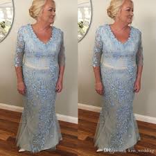 Elegant Blue Appliques Mother Of The Bride Dress Groom Gown Floor Length Mermaid 3 4 Sleeves Elegant Womens Mom S Dresses Vestido Da Mae Mae Da Noiva Vestidos