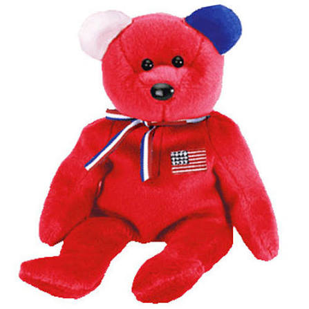 America (red with blue left ear, reversed) — Ty Beanie Baby bear