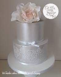 2 Tier Silver Wedding Cake Silver Lustre White Stencil Lace Large Peony Rose Jpg 1872 2384 Pink Wedding Cake Tiered Wedding Cake 2 Tier Wedding Cakes