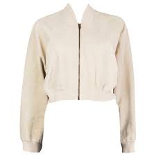 Hermes Cream White Suede Leather Cropped Bomber Jacket 42 L White Bomber Jacket White Cropped Jacket Cropped Bomber Jacket