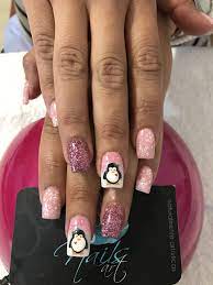 Acrylic Nails Christmas Nails Nails Art Penguin Nails Penguin Nail Art Pink Acrylic Nails