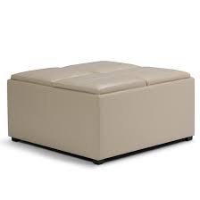 This attractive ottoman is extra strong and durable and features a beautiful stitched exterior and large storage interior. Simpli Home Avalon Coffee Table Storage Ottoman With 4 Serving Trays Walmart Com Walmart Com