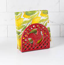 What kind of curtains do rooster kitchen use? Home Basics Cast Iron Rustic Rooster Napkin Holder Red Kitchen Stuff Plus