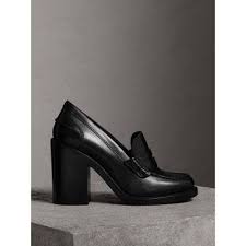 Black And White Penny Loafers Burberry Leather Block Heel Penny Loafers In Black Modesens Leather Block Heels Leather Shoes Woman Cycling Shoes Women
