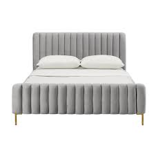 Not available for pickup and same day delivery. Gabby Tufted Bed Gray Velvet Eclectic Goods Upholstered Platform Bed Grey Bedding Tufted Bed