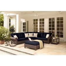 Check spelling or type a new query. Hampton Bay Mill Valley 4 Piece Brown Wicker Outdoor Patio Sectional Sofa Set With Cushionguard Midnight Navy Blue Cushions H112 01411400 The Home Depot Outdoor Furniture Sofa Patio Sectional Outdoor Patio Sectional