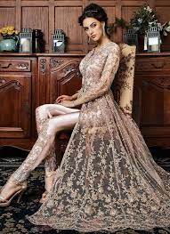 Beige Net Floor Lenght Gown With Satin Pants Wedding Lehenga Gown Cocktail Reception Sangeet Ceremony Lehenga Engagement Cocktail Reception Fashion Dress Party Gowns Indian Wedding Dress
