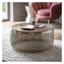 Industrial coffee table indian antique rustic mango ara parquetry design coffee table jodhpur vintage solid wood coffee table. Antique Metal Round Intricate Netted Carving Rustic Brown Coffee Table 82cm Diameter