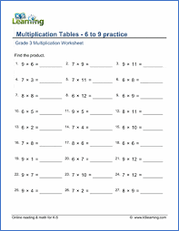 Download the times table 6 printable multiplication chart for the kids who want to learn the 6 times table 6 is basically the beginning level table, which is supposed to be taught to the elementary level. Grade 3 Math Worksheets Multiplication Tables 6 To 9 K5 Learning