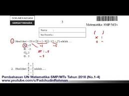 Pembahasan Soal Un Unbk Matematika Smp Tahun 2018 Paket 1 Youtube