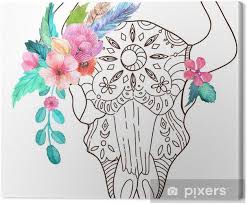 Maybe you would like to learn more about one of these? Doodle Bull Skull With Watercolor Flowers And Feathers Canvas Print Pixers We Live To Change