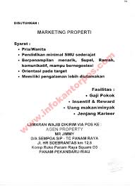 Contoh surat lamaran kerja di hotel. Lowongan Kerja Marketing Properti Juli 2017 Www Infokantorpos Com