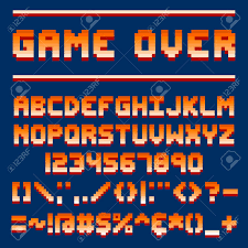 These blocks, with graphic art, oversized letters, and words, are perfect for kids of all ages. Pixel Retro Font Video Computer Game Design 8 Bit Letters And Numbers Electronic Futuristic Style And Vector Abc Typeface Digital Creative Alphabet Website Modern Vintage Creative Graphic Royalty Free Cliparts Vectors And