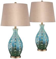 Replace the style's characteristic floor lamps with leds lighting each wall. Mid Century Modern Table Lamps Set Of 2 Ceramic Teal Handmade Tan Linen Tapered Shade For Living Room Family Bedroom 360 Lighting Buy Online In Dominica At Dominica Desertcart Com Productid 73749300