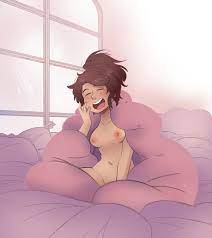 1girls bed breasts brown hair closed eyes comfy comfy cozy  elizabeth santos female focus female only in bed lazy leslie brown  light-skinned female mouth open naked naked female nipples