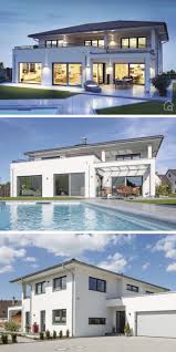 Moderne Stadtvilla Mit Garage Walmdach Putz Fassade Bauen Haus Grundriss Ideen Modern Mit Pool Haus Grundriss Stadtvilla Walmdach