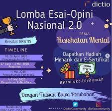 Berjumlah 15 esai hasil juara lomba dari bem usd 2020. Gratis Lomba Esai Opini Nasional 2020 Oleh Dictio Community Info Lomba 2021 Terbaru