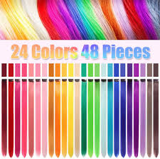 Just wondering… when did colorful/multi colored hair get associated with mermaids….? 48pcs Colored Clip In Hair Extensions 22 Colorful Hair Extensions For Kids Rainbow Hair Extension Colorful Hair Extensions Multi Colors Party Highlights Synthetic Hairpieces Amazon Co Uk Beauty