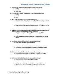 Percent Composition Empirical Formulas And Molecular Formulas Worksheet High School Chemistry Chemistry Class Worksheets
