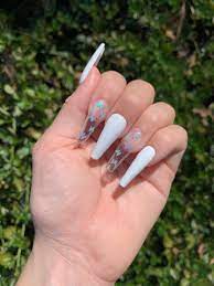Long White Butterfly Press On Nails Butterfly Nails Sparkle Nails Cute Acrylic Nails Stick On Nails
