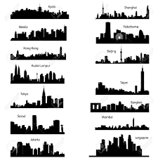 Detailed Vector Silhouettes Of Asian Cities City Outline City Skyline Silhouette Silhouette Art