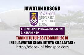 Ohjobs, jawatan kosong 2021, kerja kosong 2021, jawatan kosong kerajaan 2021, jawatan kosong swasta 2021, job vacancy, kerja kosong jawatan kosong pensyarah uitm perak. Jawatan Kosong Universiti Teknologi Mara Uitm 28 Februari 2018