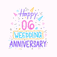 Happy 6th wedding anniversary hand lettering. 6 years anniversary  celebration hand drawing typography design 12993847 Vector Art at Vecteezy