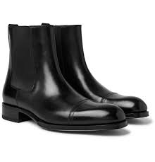 Men's chelsea boots reached the height of fashion in the 60s, when the beatles wore cuban heeled versions, and they've remained popular to this day. Tom Ford Edgar Cap Toe Polished Leather Chelsea Boots Men Black The Fashionisto