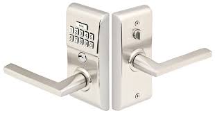 Easy unlock operation, enter the 4 digit code and turn the exterior thumb . Modern Brass Keypad Leverset Contemporary Locks Electronic Locks Emtek Products Inc Modern Door Hardware Exterior Door Hardware Emtek