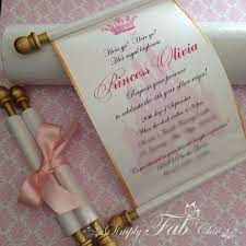 Scroll Baby Shower Invitations Royal Disney Princess Scroll Invitation Birthday Simplyfabch Handmade Wedding Invitations Princess Invitations Scroll Invitation