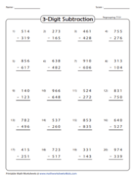 Right from the start of academic life, math ought to be trained with a lot of attention. 3 Digit Subtraction Worksheets