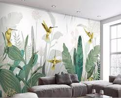 Southeast Asia Tropical Plants Wallpaper Flying Birds And Tropical Banan Leaves Wall Murals Wall Decor For Living Or Dinning Room Plant Wallpaper Wall Murals Mural Wallpaper