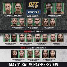 In the headliner, featherweights brian ortega and the main card will get underway at 7 p.m. Ufc 237 Results Ufc
