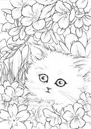 White Kitten In Flowers Cat Coloring Page Fantasy Art Flower Coloring Pages