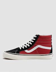 Black And Red High Tops Vans Sk8 Hi 38 Dx Sneaker In Og Black Og Red Mens Vans Shoes Vans Sneakers Sneakers