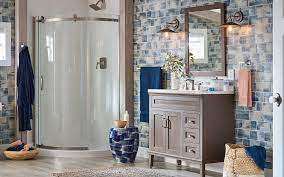 Purple small bathroom design photo. Home Depot Small Bathroom Designs