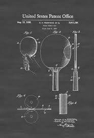 A Patent Print Poster Of A Ping Pong Paddle Called A Table Tennis Bat In The Patent Itself Invented By G H Perryman The Patent Tennis Dekupazh Interer