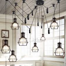 10 Light Country Style Industrial Kitchen Lighting Pendants Cage Chandelier Work Lamp Industrial Kitchen Lighting