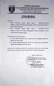 We are a sharing community. Pengumuman Panitia Seleksi Calon Direktur Perusahaan Daerah Kabupaten Ngawi Ppid Kab Ngawi