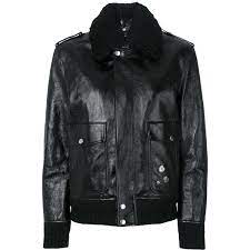 Saint Laurent Shearling Trim Flight Jacket 5 490 Liked On Polyvore Featuring Outerwear Jack Leather Jackets Women Designer Leather Jackets Leather Jacket