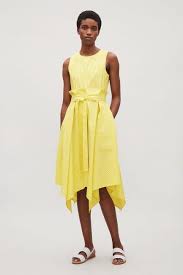 Cos Yellow White Sleeveless With Pleated Waist Mid Length Cocktail Dress Size 10 M 45 Off Retail Dresses Womens Dresses Cool Street Fashion