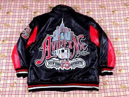 Vtg Avirex Faux Leather Jacket New York City Og Supreme Rap Hip Hop Usa 1992 3x Bleu