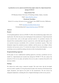 Learn how to write a business plan quickly and efficiently with a business plan template. Pdf A Production Recovery Plan In Manufacturing Supply Chains For A High Demand Item During Covid 19