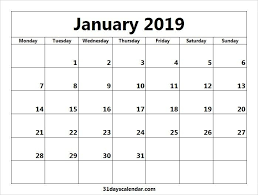 Available January 2019 Calendar Days 2019 Calendar January Calendar Calendar Design