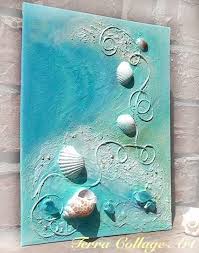 Dancing Waves 30 X40 Large Original Mixed Media Art Beach Home Decor Ocean Waves Seashells 3d Ocean Green Aqua Blue Sand Sunshine Original Mixed Media Art Seashell Art Seashell Crafts
